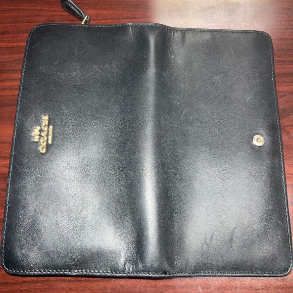 Pre-owned Authentic COACH Wallet Women’s Black Gold Large - Picture 5 of 7